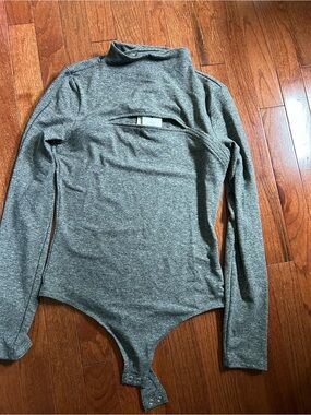 Express Gray Long Sleeve Turtleneck Bodysuit